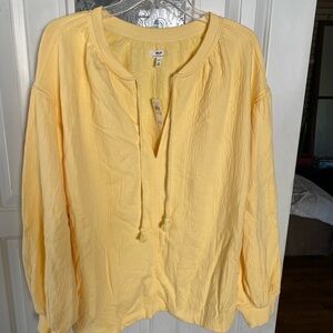 Aerie Yellow Long Sleeve Tie Front Sweatshirt